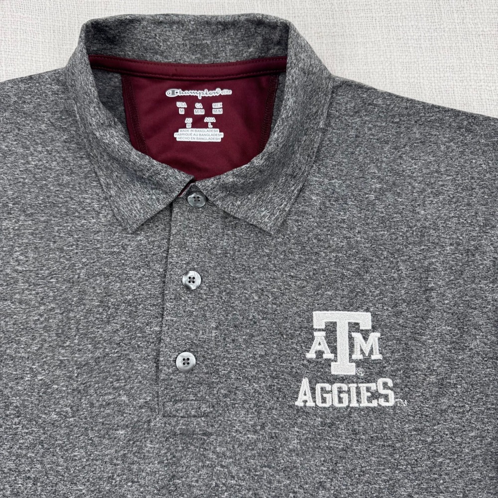 Champion‎ Elite Mens M Texas A&M Aggies Polo Performance Shirt Gray Heathered